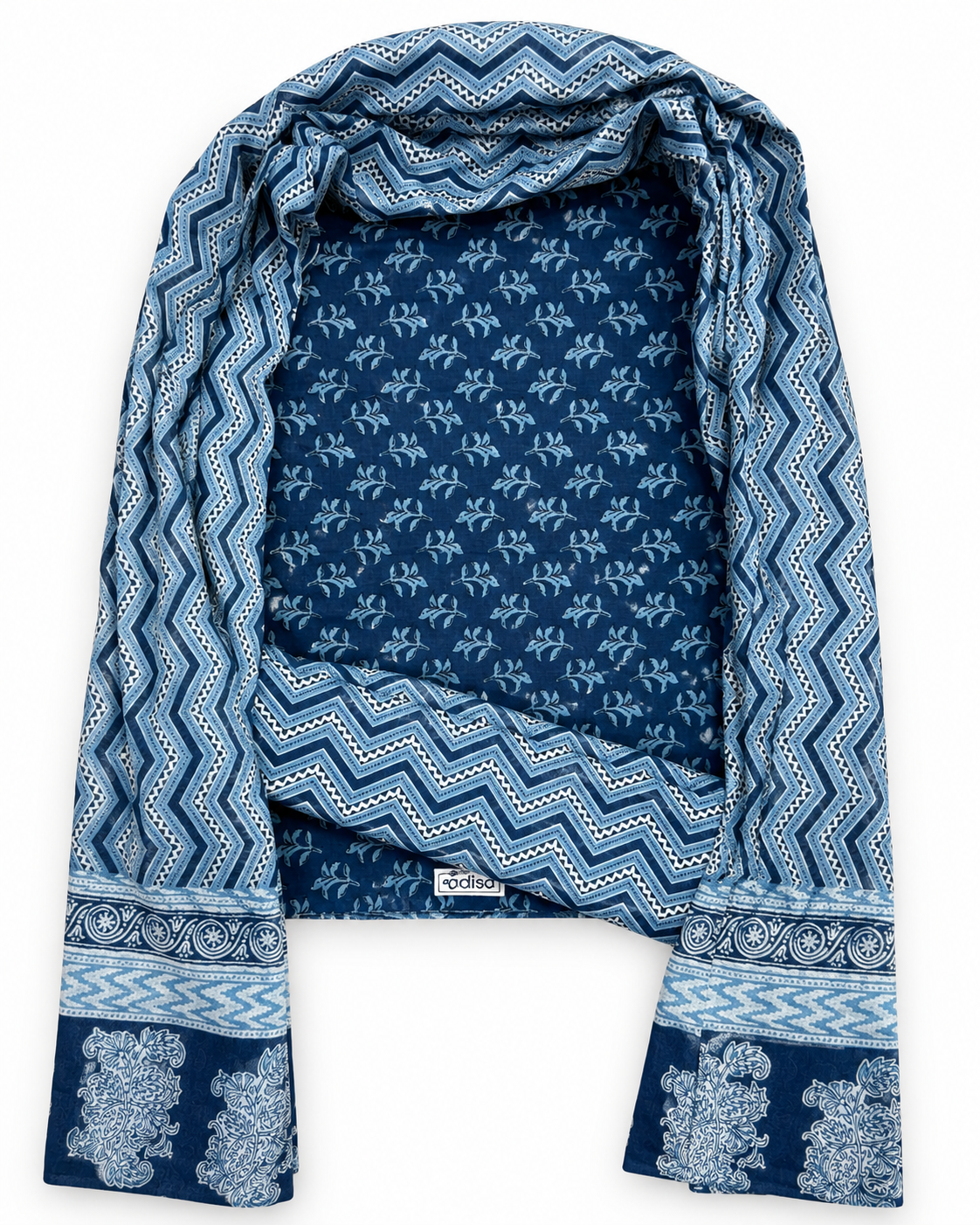 INDICASA Blue Blossom Printed Cotton Suit With Cotton Dupatta (Blue)