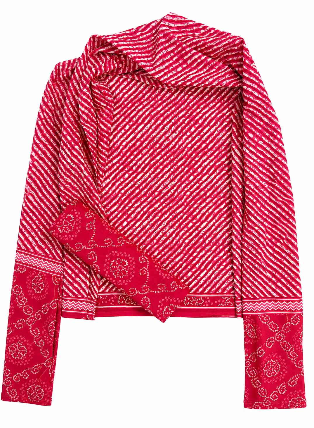 INDICASA Sawan Teej Special Red Lehariya Printed Cotton Suit With Cotton Dupatta (Red)