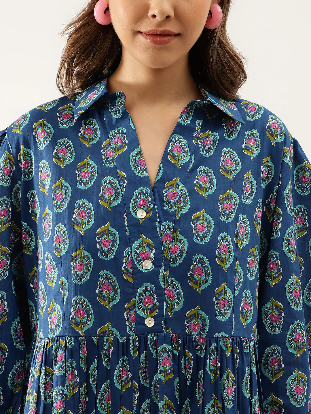 INDICASA Blue Paisley Printed Cotton Dress for Women