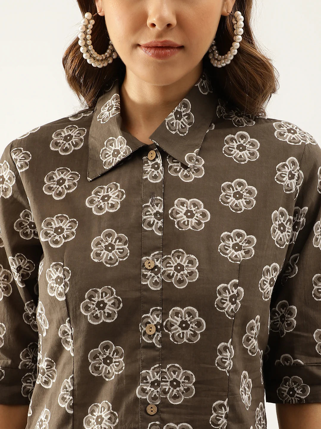 INDICASA Brown Block Printed Casual Women Shirts