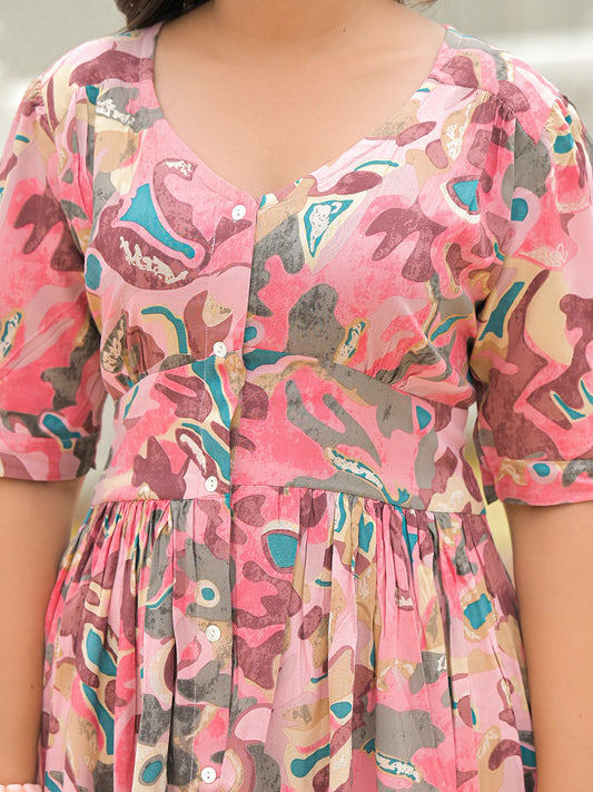 INDICASA Pink Rayon Flare Midi Dress