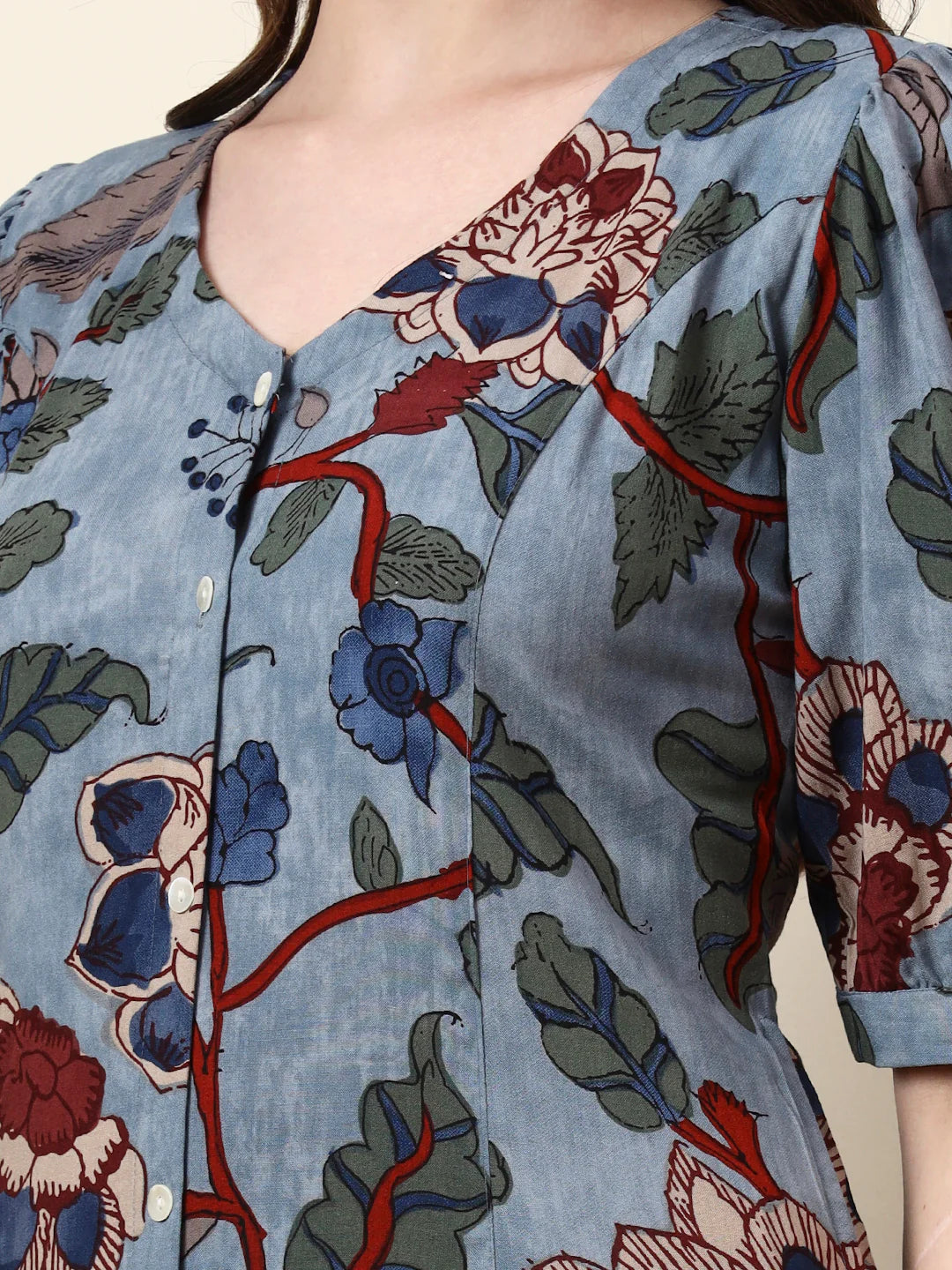 INDICASA Sky Blue V-Neck Rayon Dress
