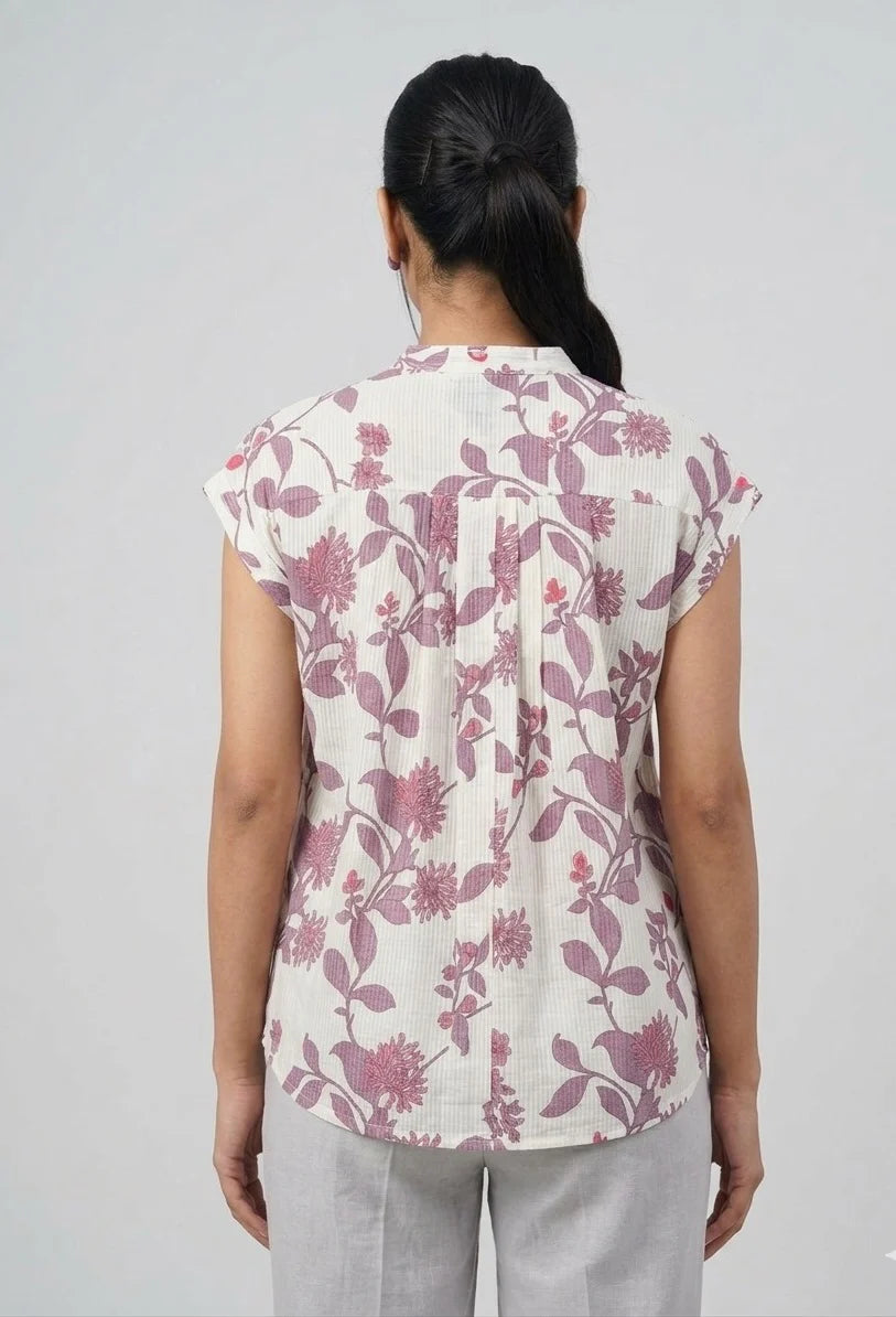 INDICASA White Cotton Purple Floral Top