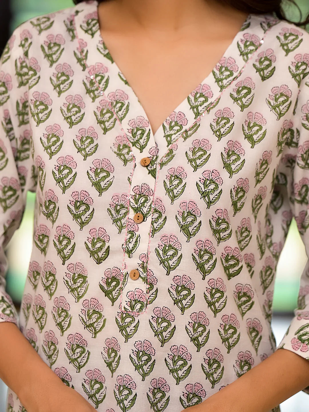 INDICASA White Floral Print Pure Cotton A-line Top