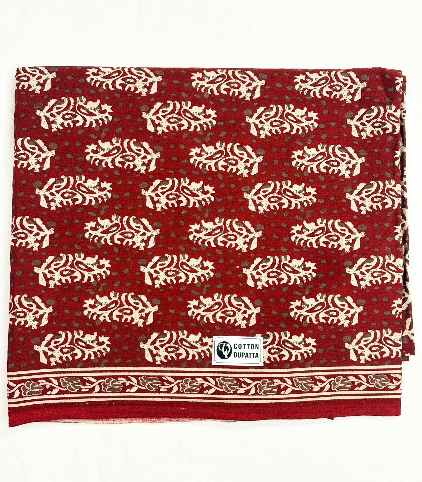 Unstitched Pure Cotton Suit with Cotton Dupatta (Maroon)