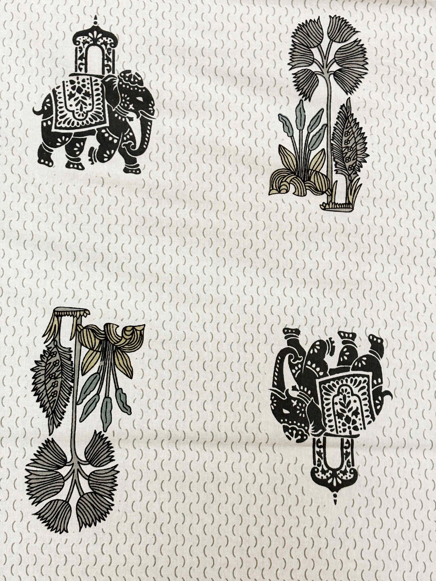 INDICASA Royal Elephant Printed Hand Block Super King Bedsheet with 2 pillow covers