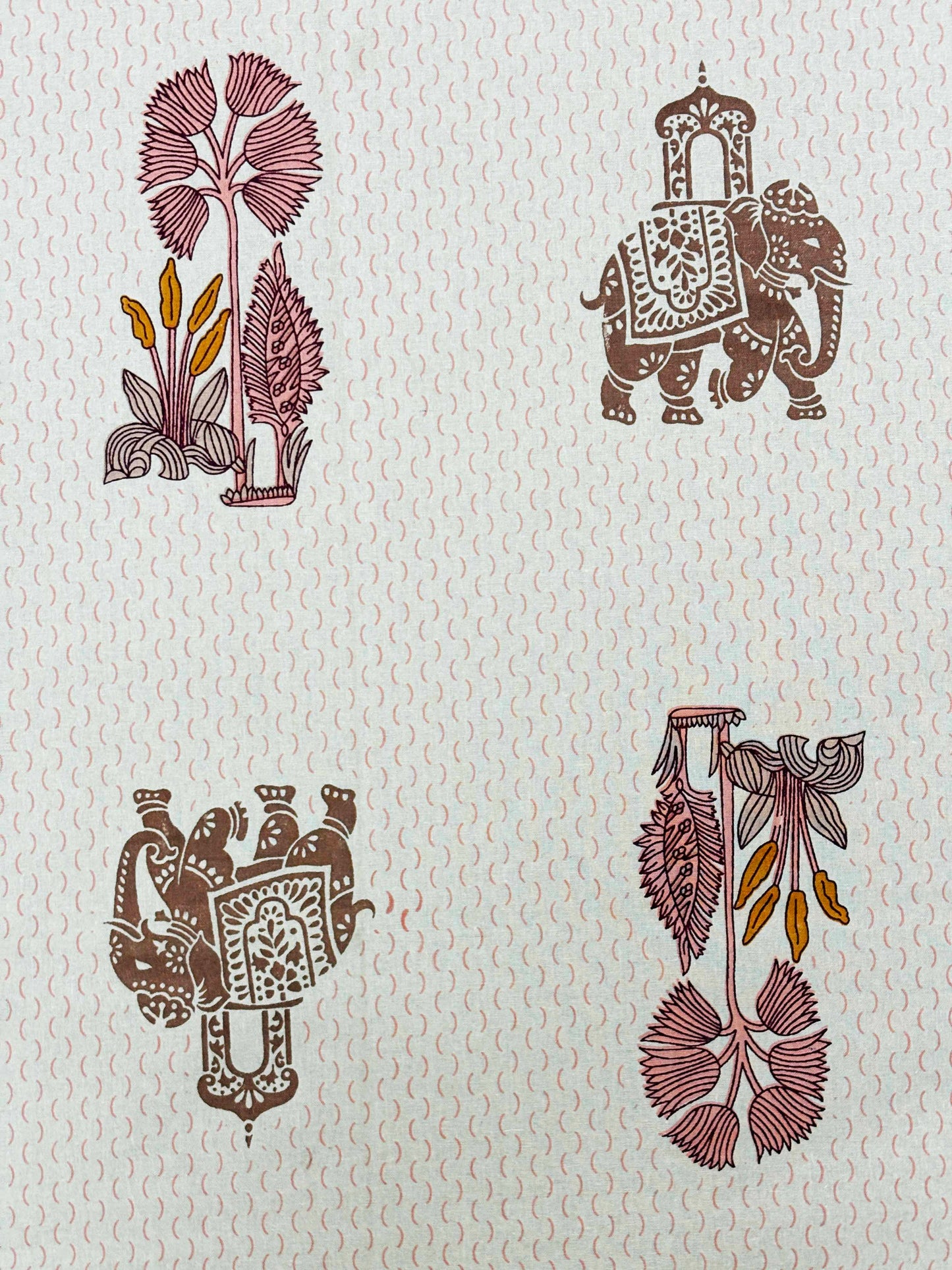INDICASA Royal Elephant Printed Hand Block Super King Bedsheet with 2 pillow covers