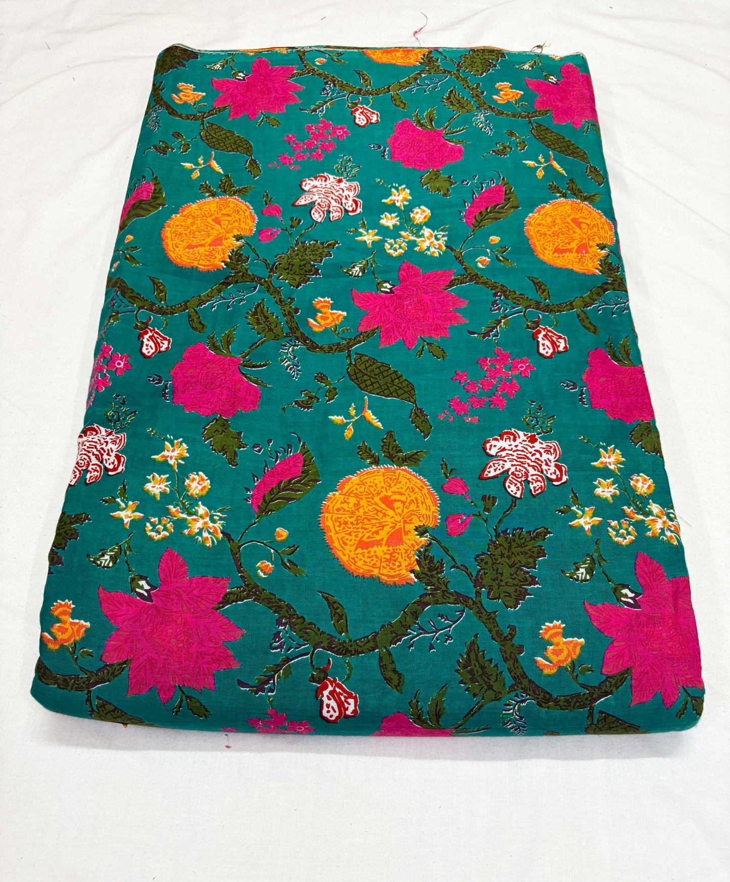 INDICASA Pure Cotton Unstitched Top and Bottom Set in Green Color