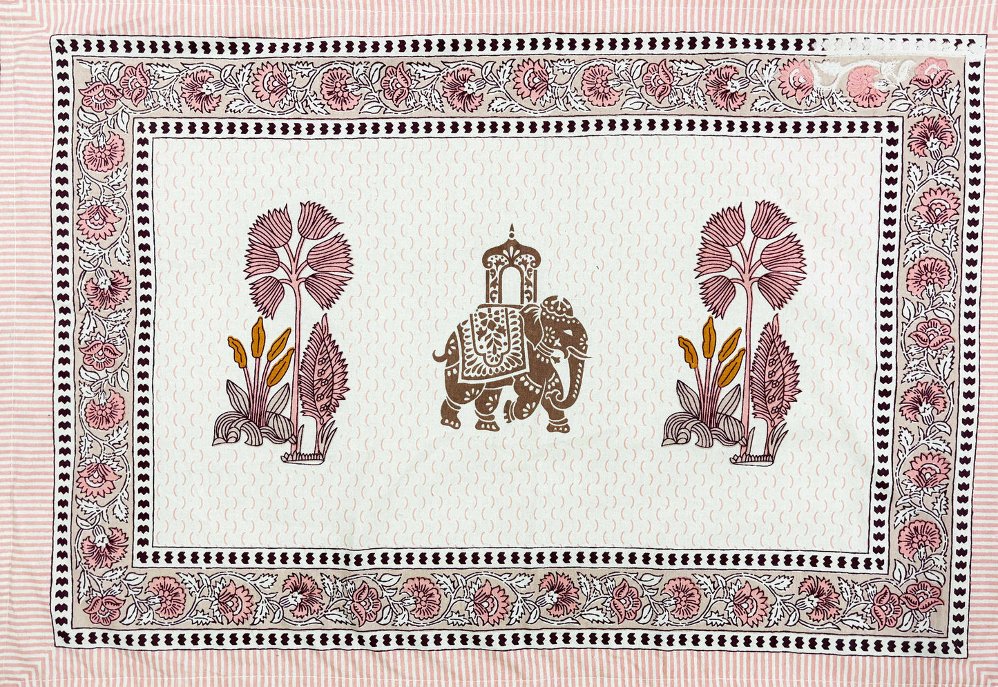 INDICASA Royal Elephant Printed Hand Block Super King Bedsheet with 2 pillow covers