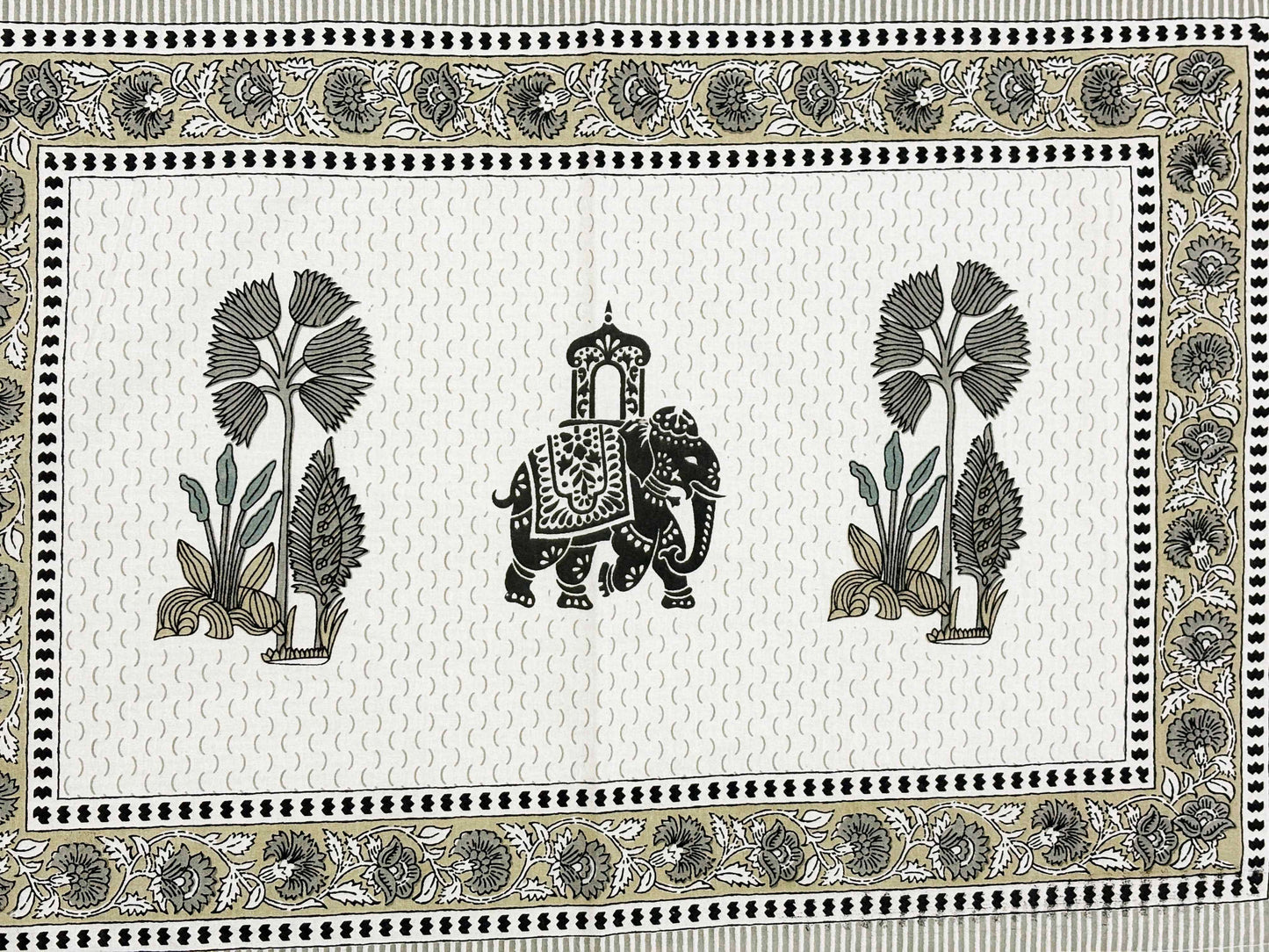 INDICASA Royal Elephant Printed Hand Block Super King Bedsheet with 2 pillow covers