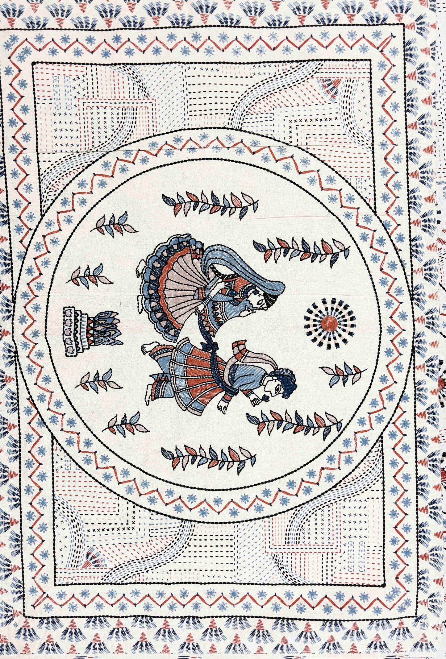 INDICASA Heritage Motifs Hand Block Printed Super King Bedsheet with 2 pillow covers