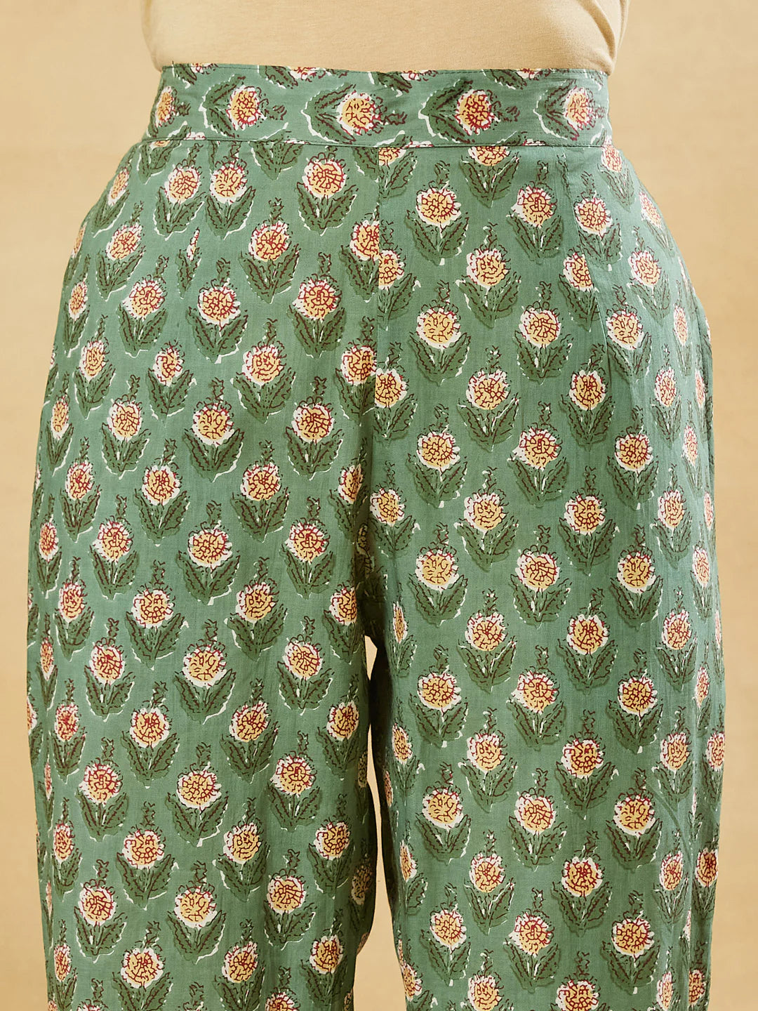 INDICASA Green A-Line Cotton Kurta Pant Set With Dupatta