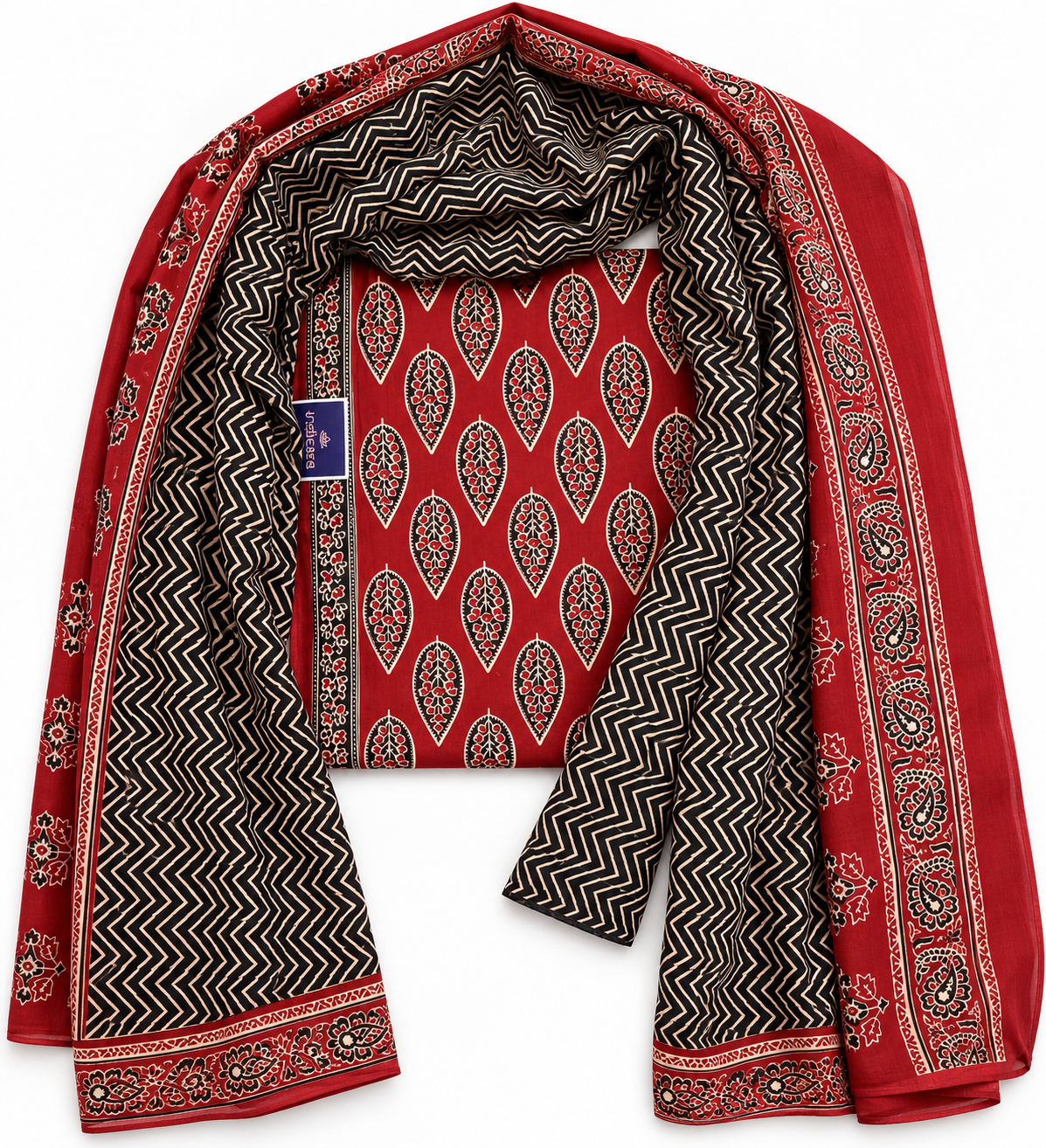 Unstitched Pure Cotton Suit with Cotton Dupatta (Maroon)