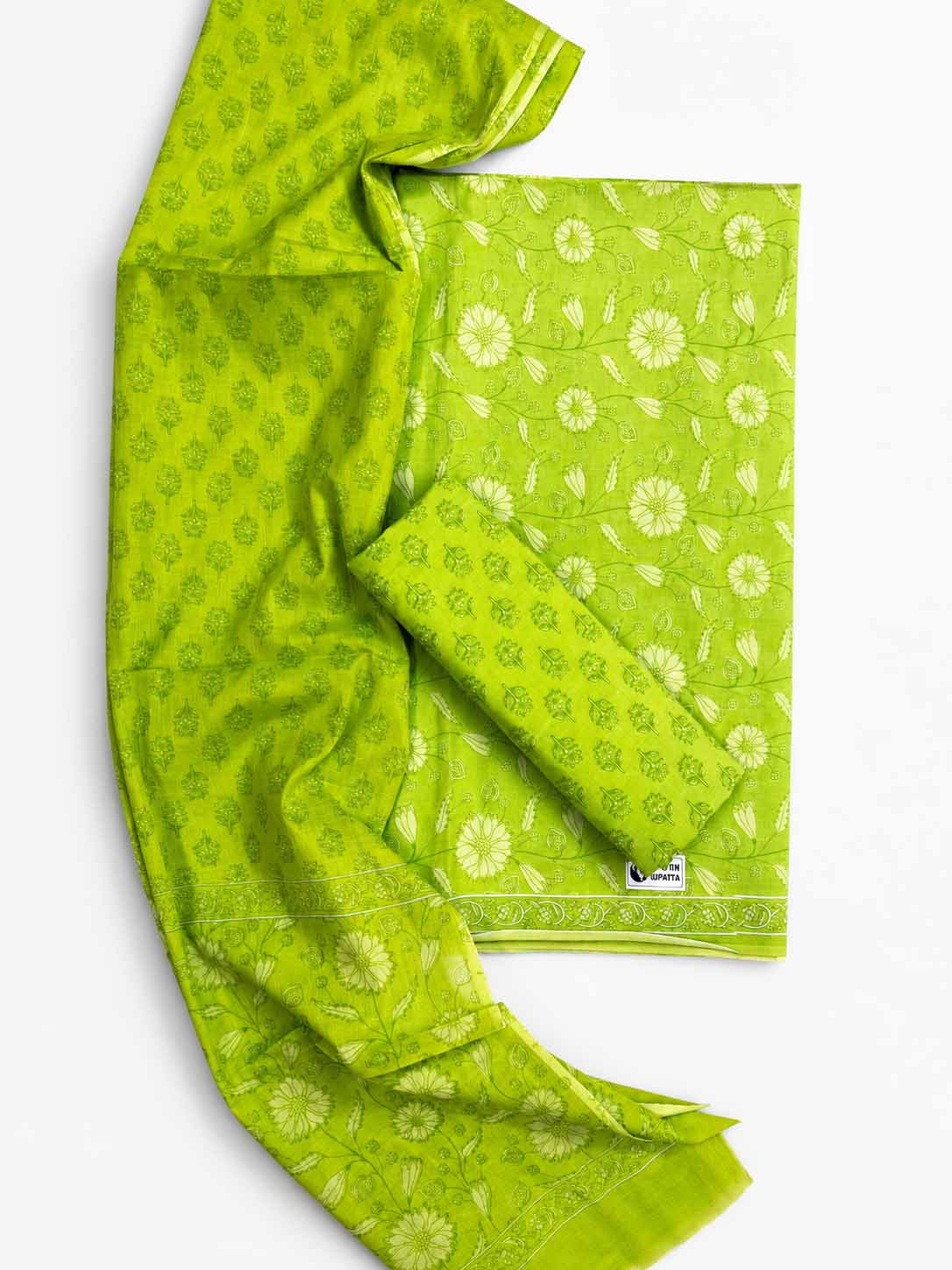 Unstitched Pure Cotton Suit with Cotton Dupatta (Green)