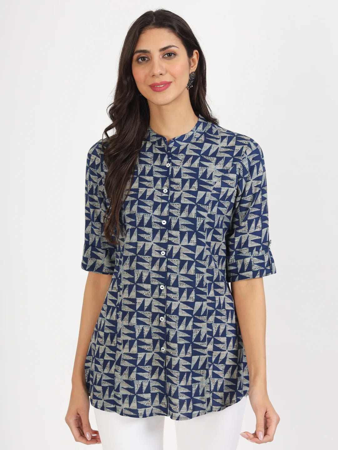 INDICASA Blue Floral Printed Cotton Top