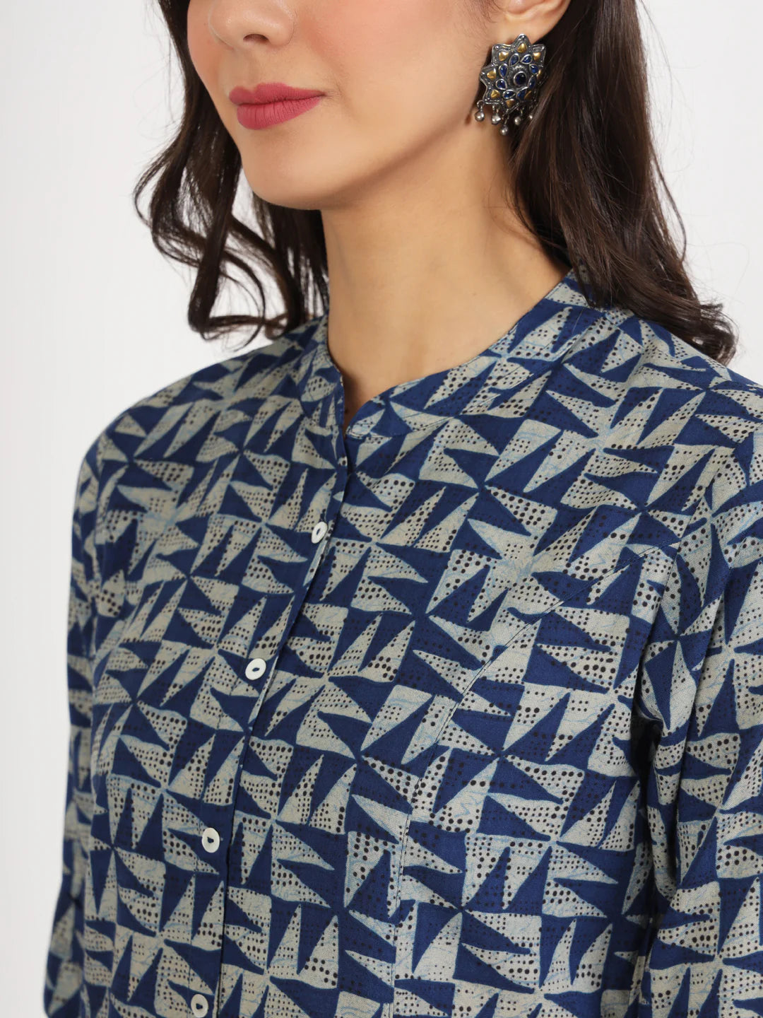INDICASA Blue Floral Printed Cotton Top