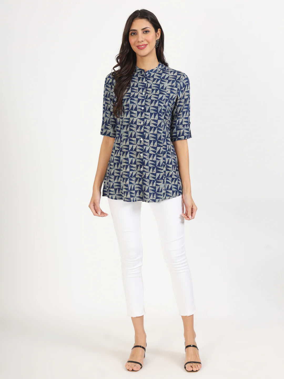INDICASA Blue Floral Printed Cotton Top