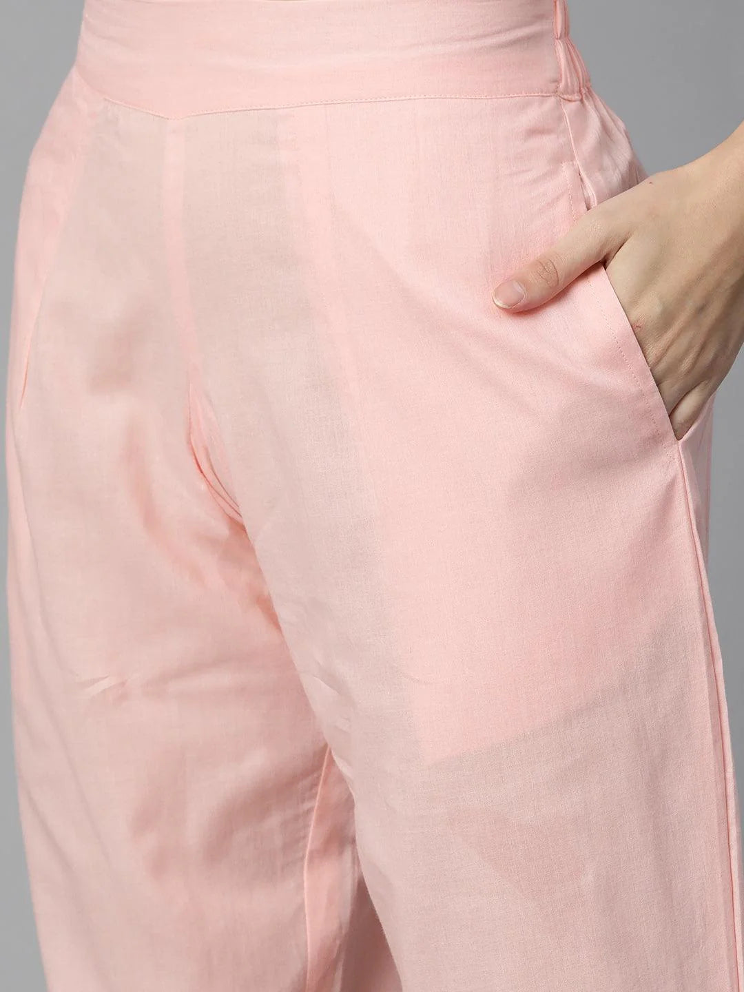 INDICASA Pink Cotton Straight Kurta Pant Set With Dupatta