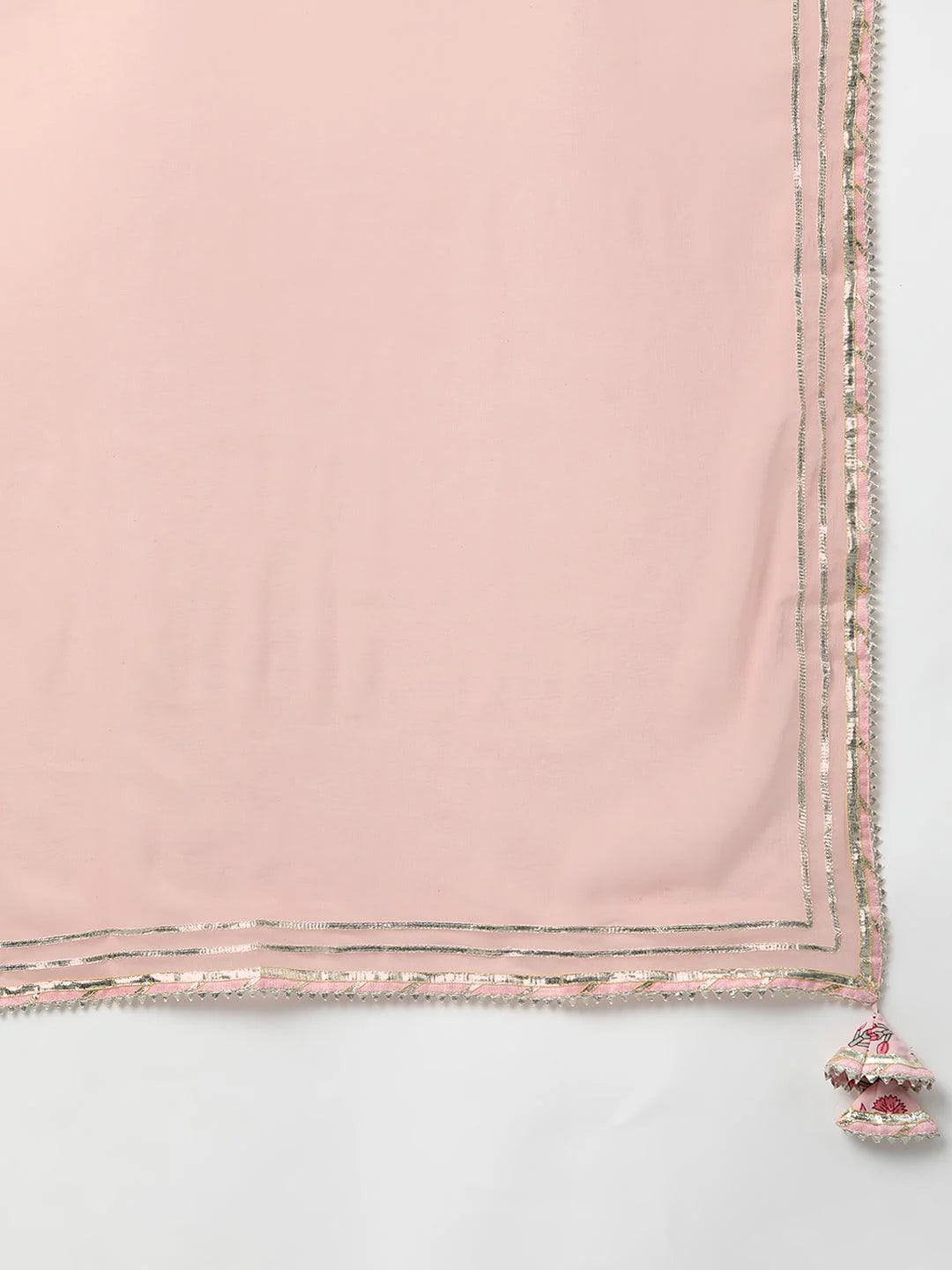 INDICASA Pink Cotton Straight Kurta Pant Set With Dupatta