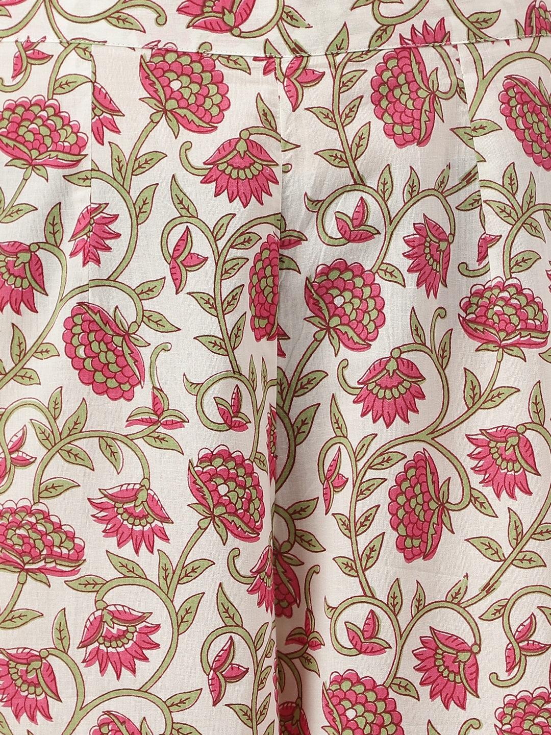 INDICASA White Floral Printed Anarkali Kurta Palazoo Sets