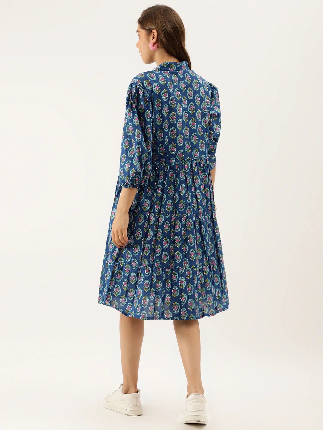 INDICASA Blue Paisley Printed Cotton Dress for Women