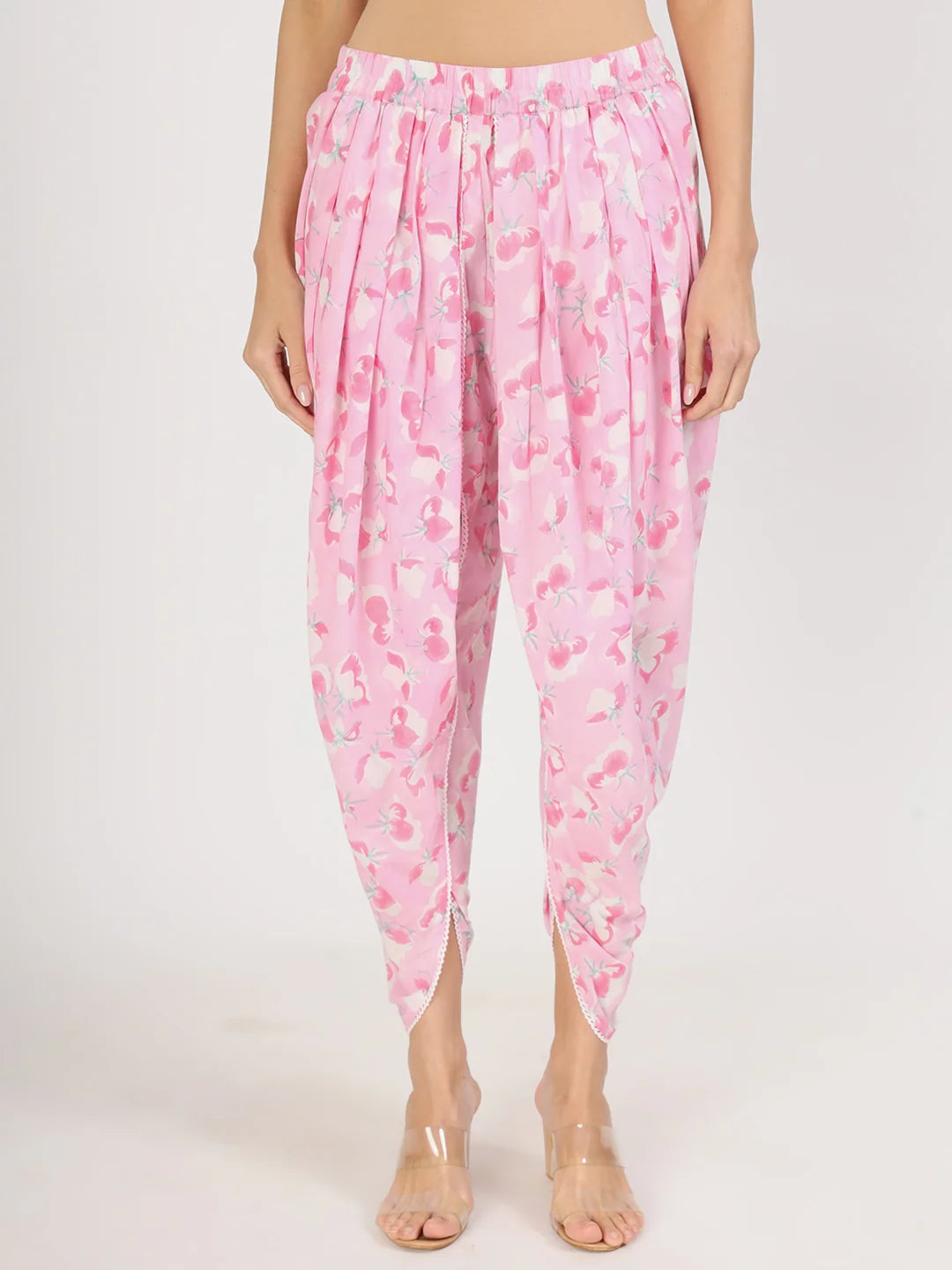 INDICASA Pink Floral Printed Cotton Kurta with Dhoti Co-Ord Set