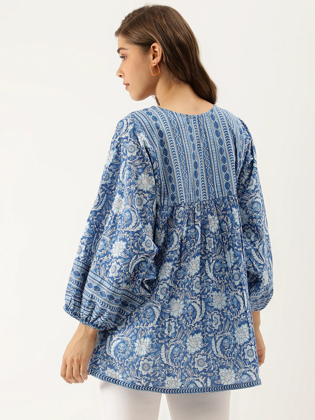 INDICASA Blue Printed Cotton Peplum top