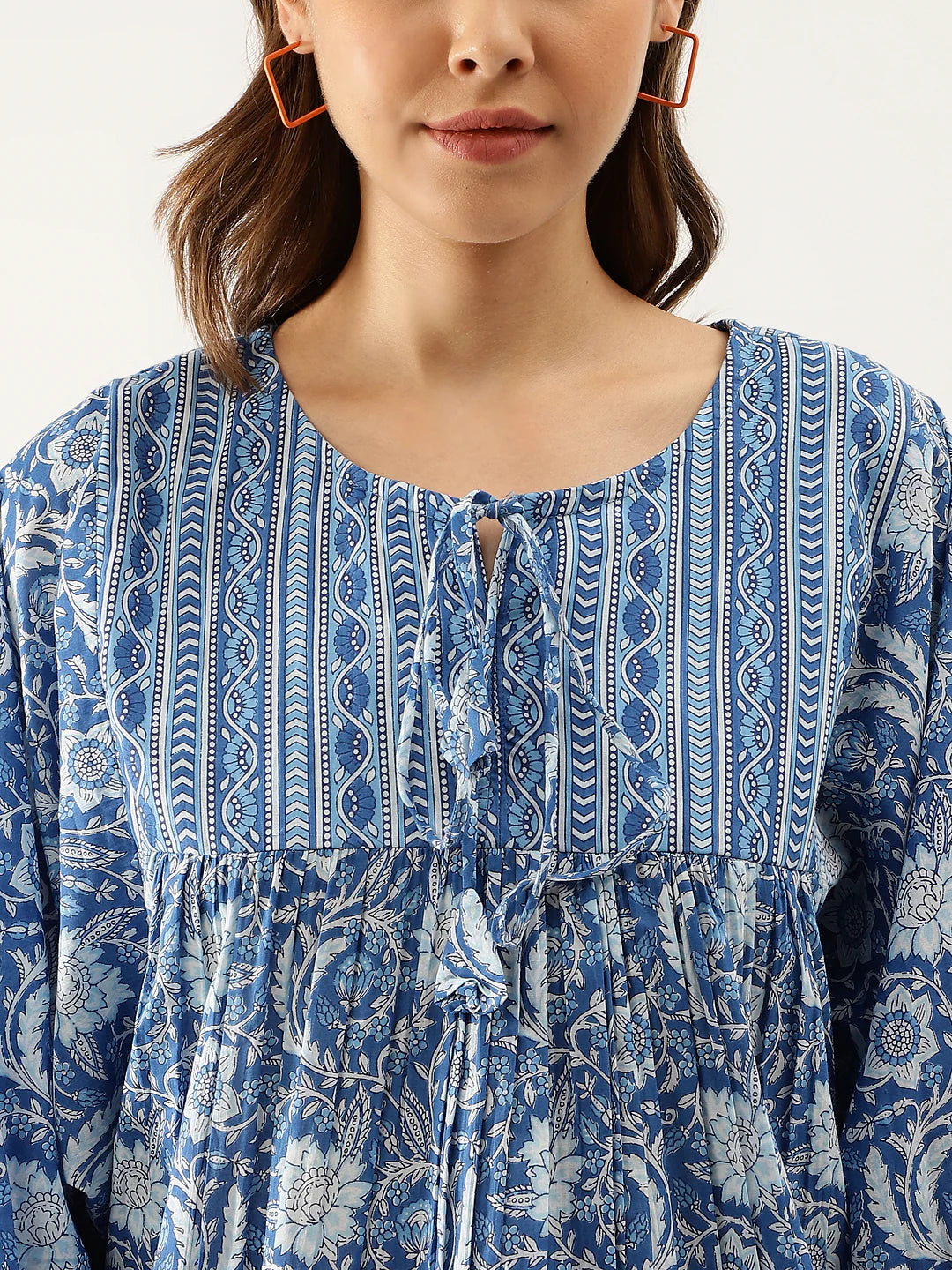 INDICASA Blue Printed Cotton Peplum top