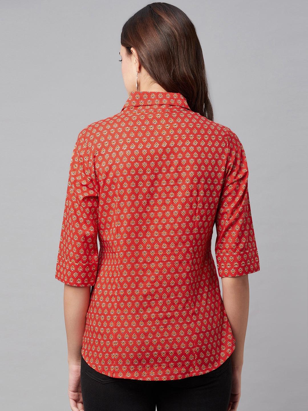INDICASA Red Block Printed Casual Women Shirts
