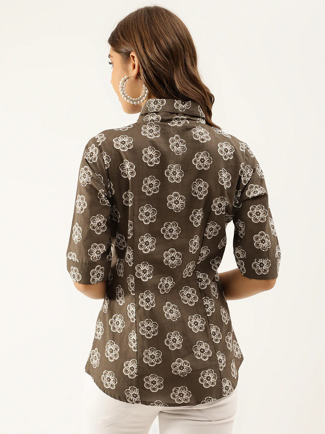 INDICASA Brown Block Printed Casual Women Shirts