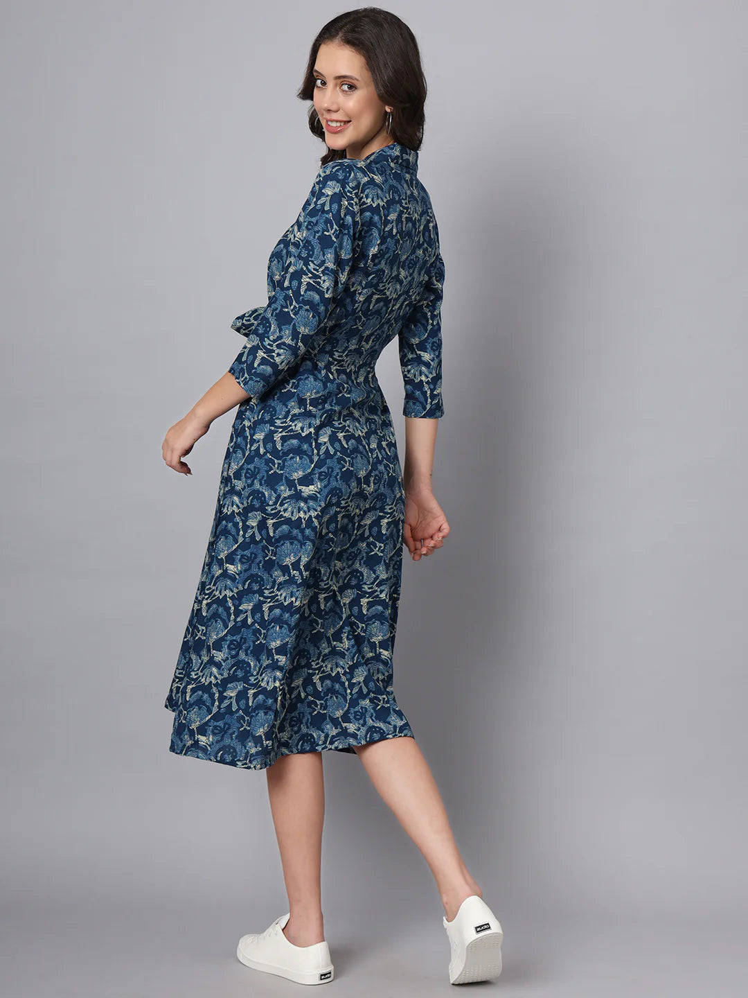 INDICASA Blue Floral Print Rayon Midi Dress
