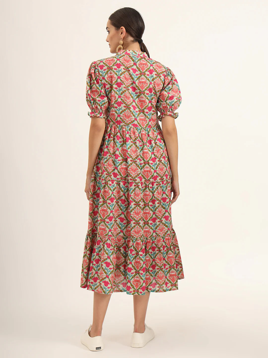 INDICASA Multi Color Floral Print Midi Dress