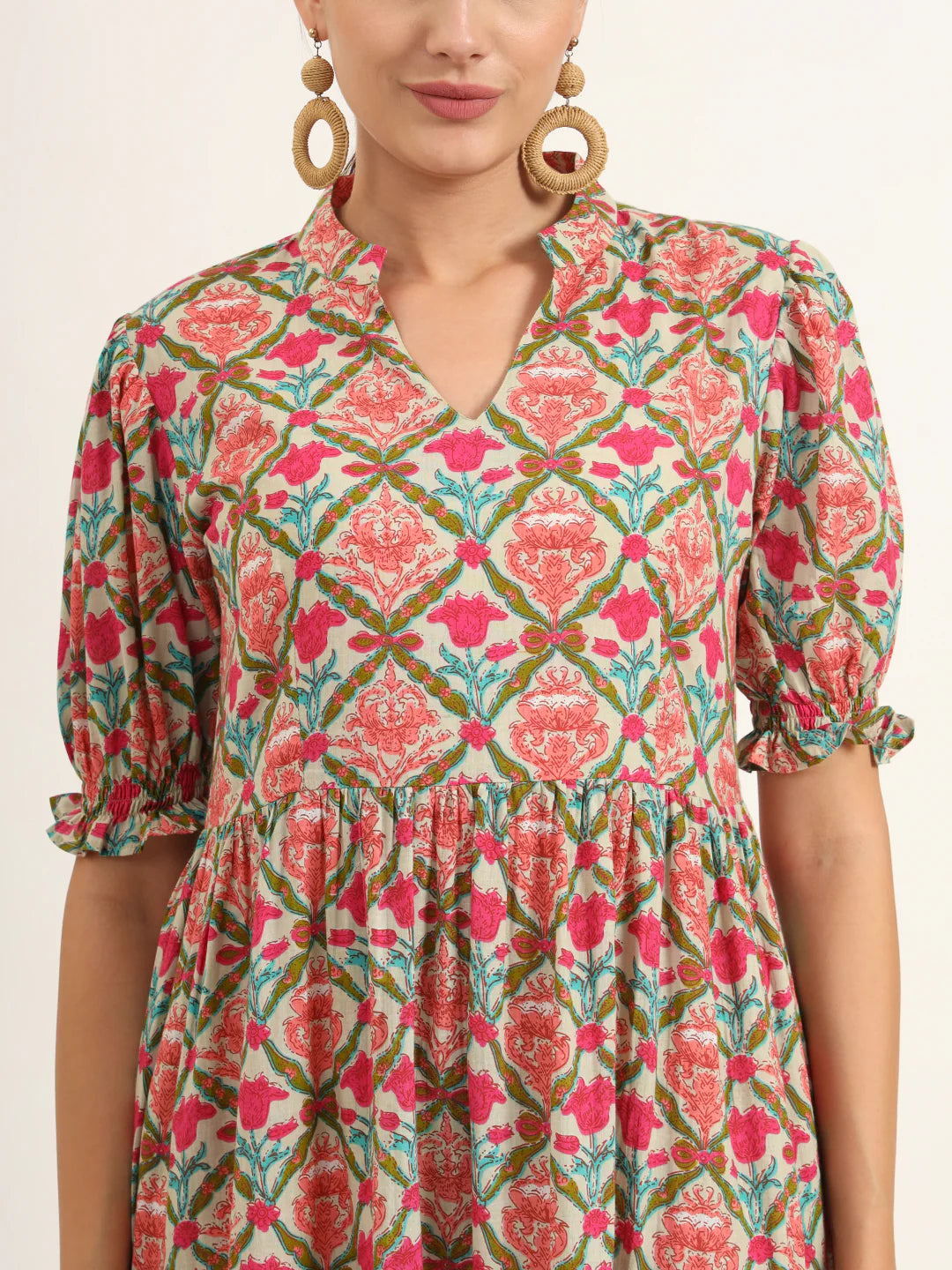 INDICASA Multi Color Floral Print Midi Dress