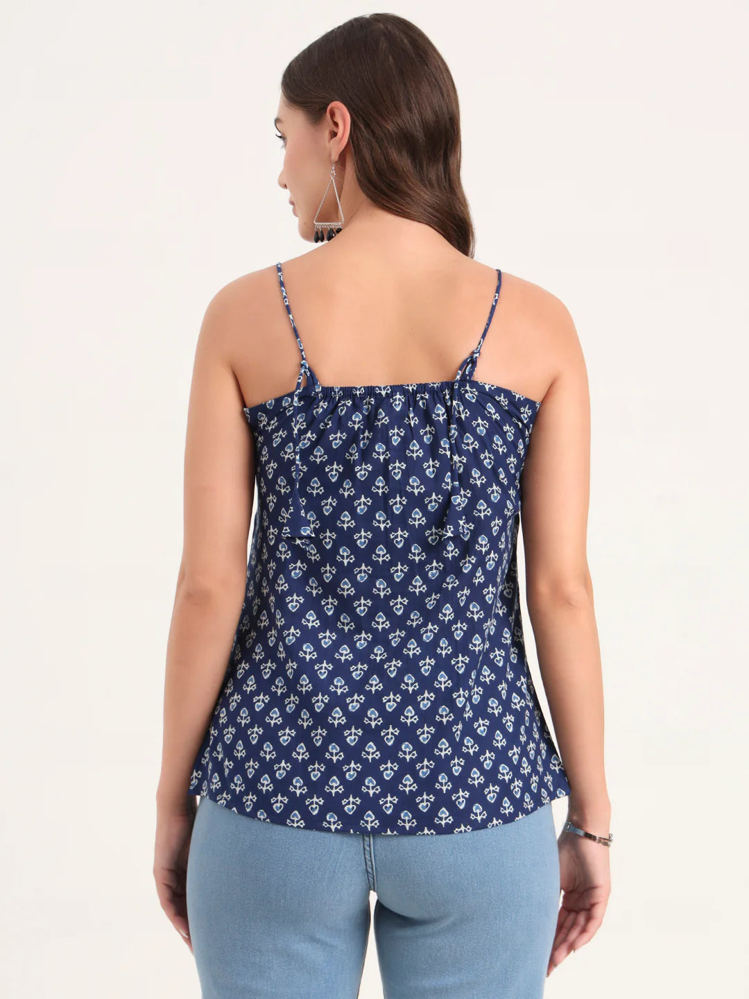 INDICASA Indigo Printed Cotton Shoulder Strap Top