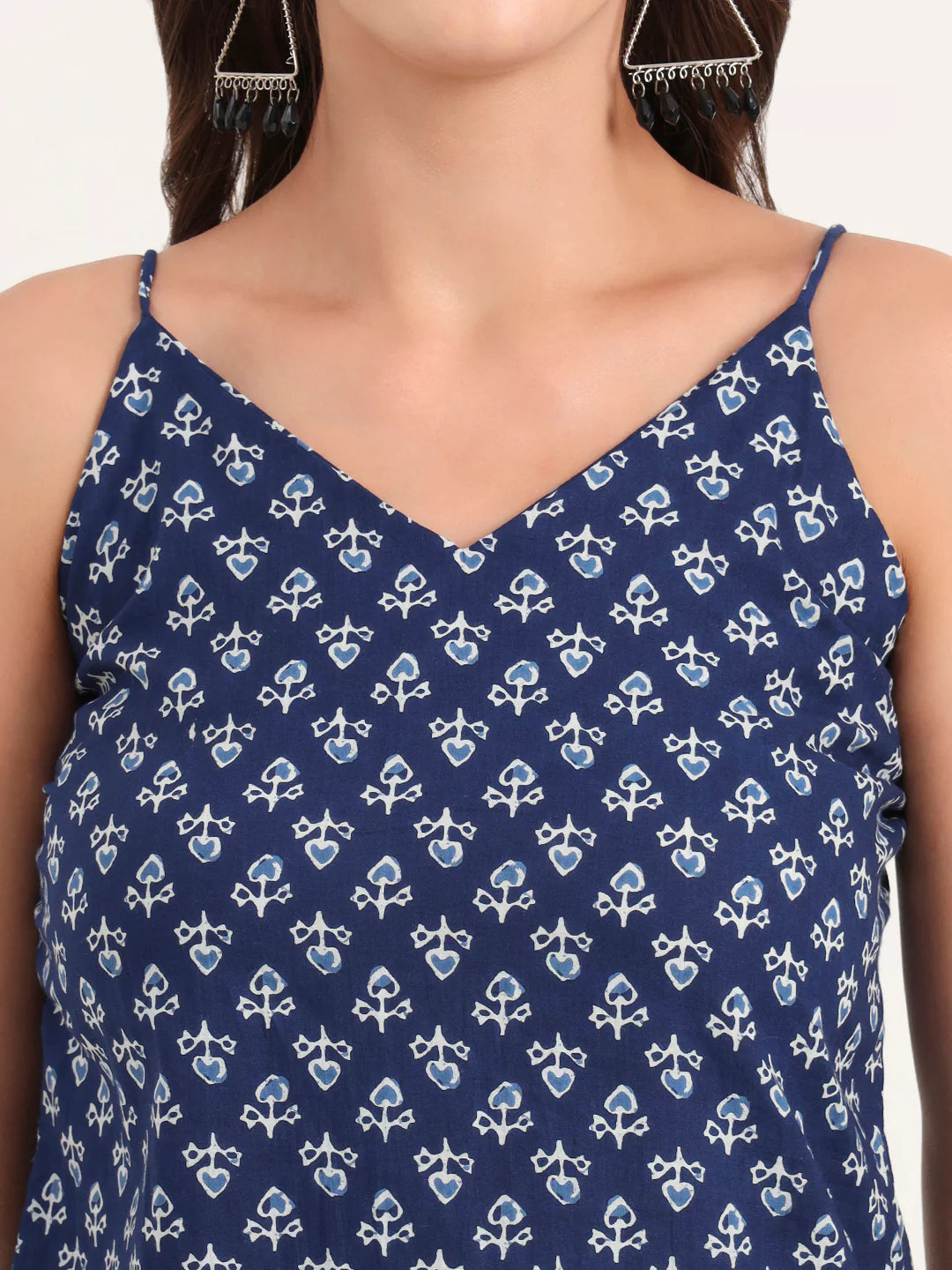 INDICASA Indigo Printed Cotton Shoulder Strap Top