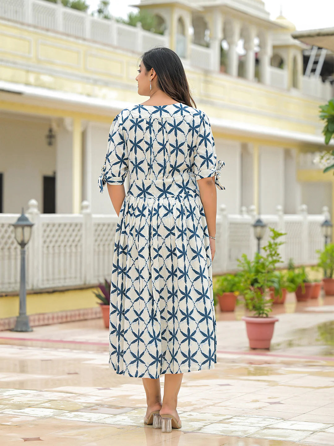 INDICASA White Rayon Flare Midi Dress