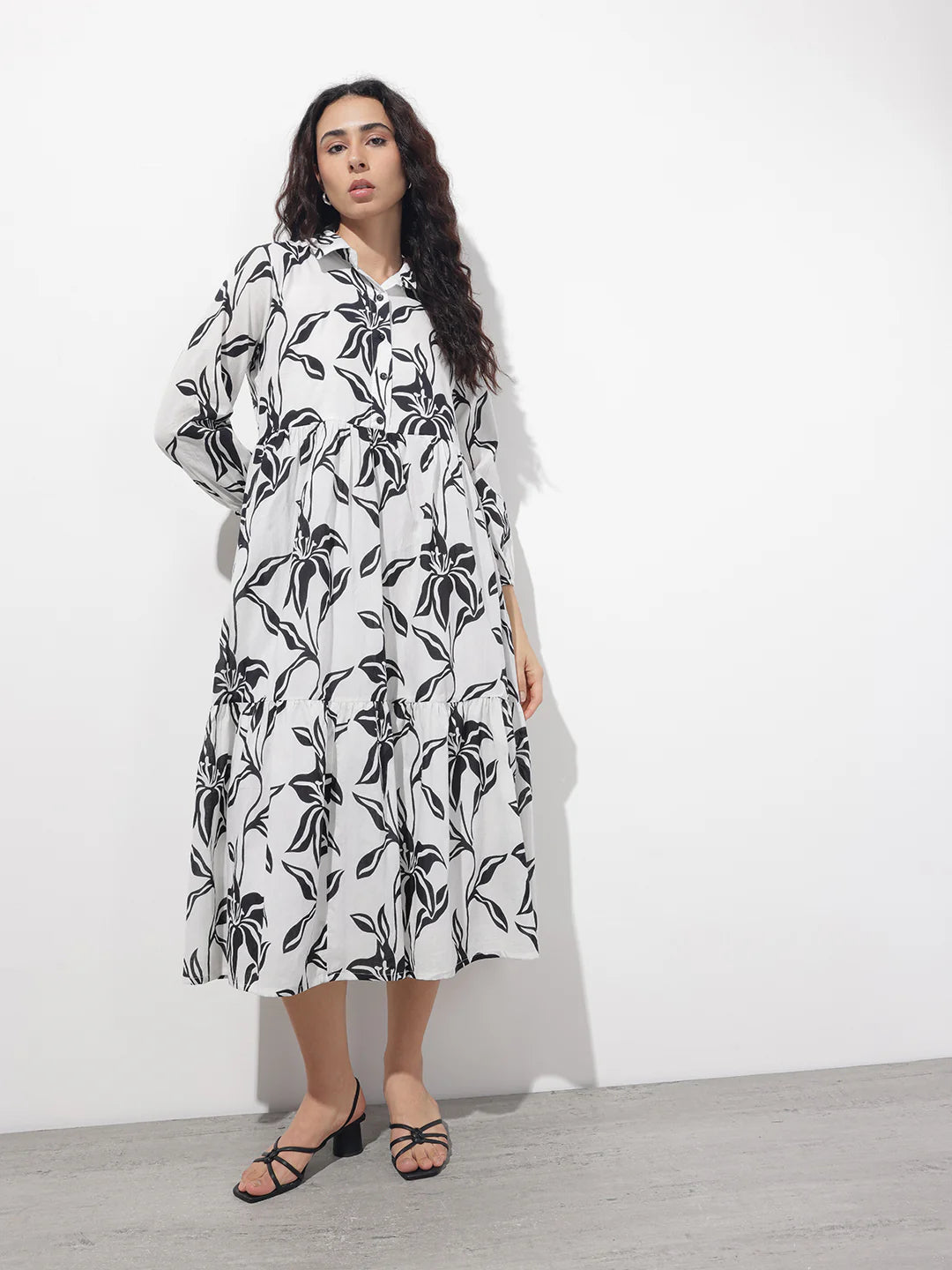 INDICASA White Shirt Collar Cotton Dress