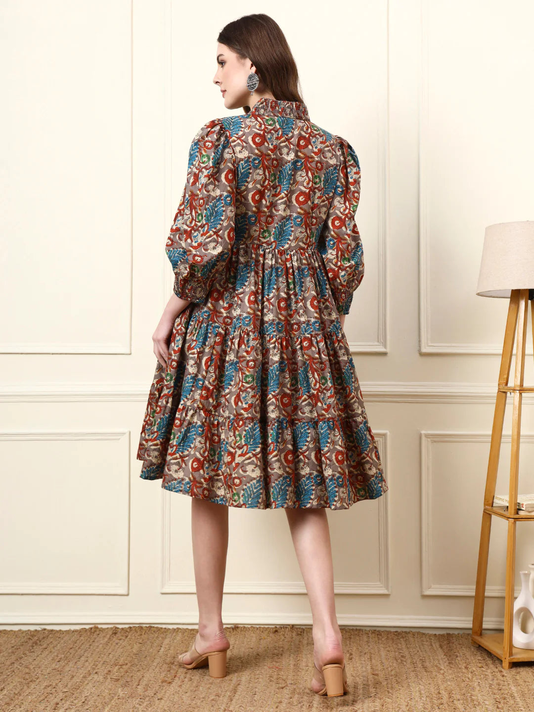 INDICASA Multi Color Boat Neck Cotton Dress