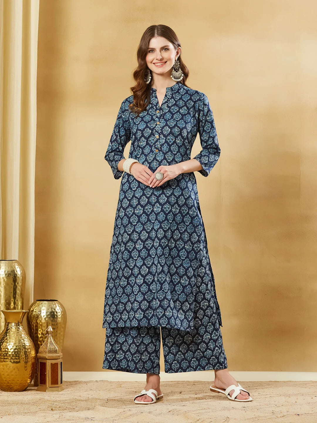 INDICASA Blue Cotton Kurta Palazzo sets