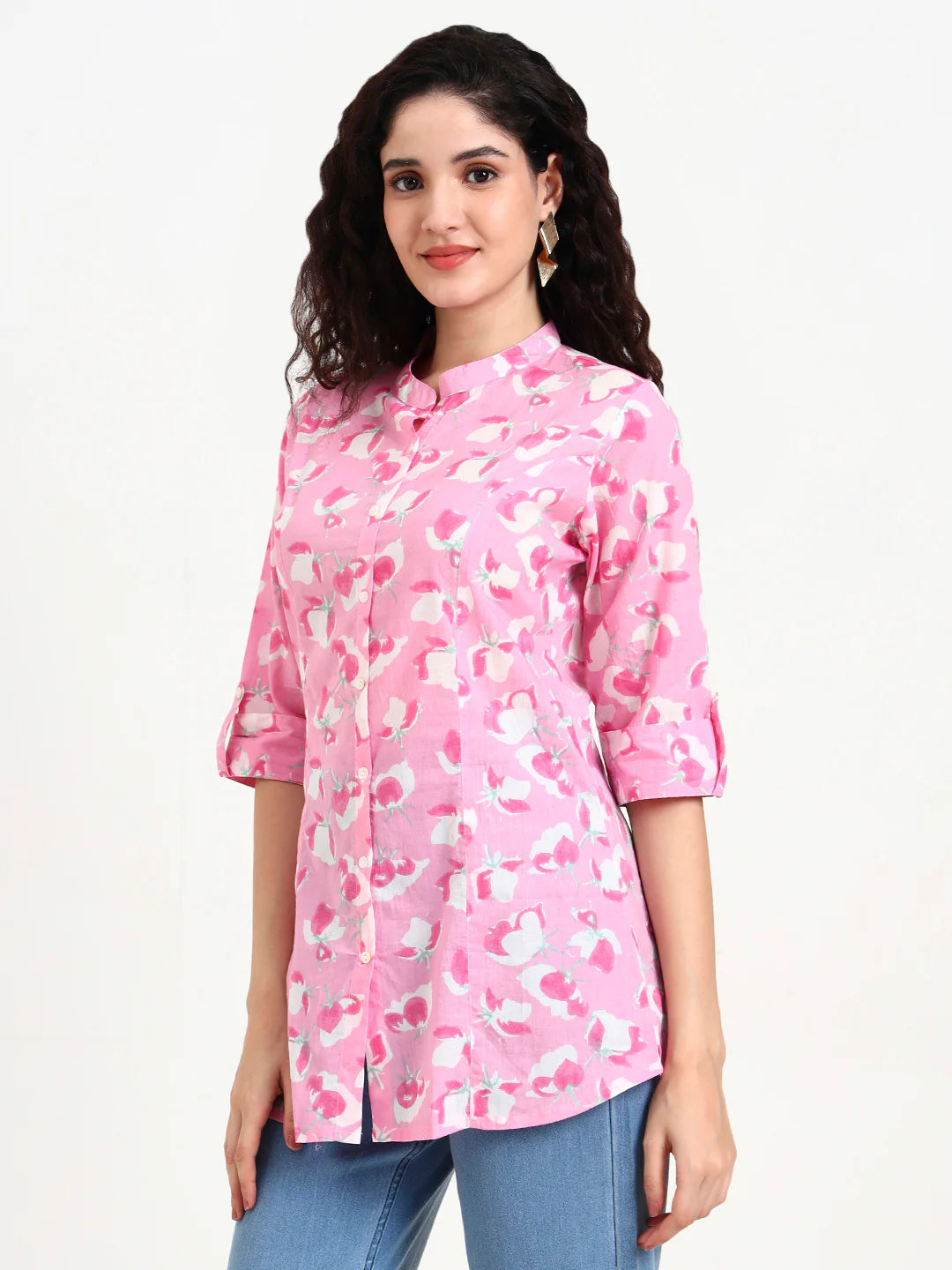 INDICASA Pink Floral Print Cotton Top