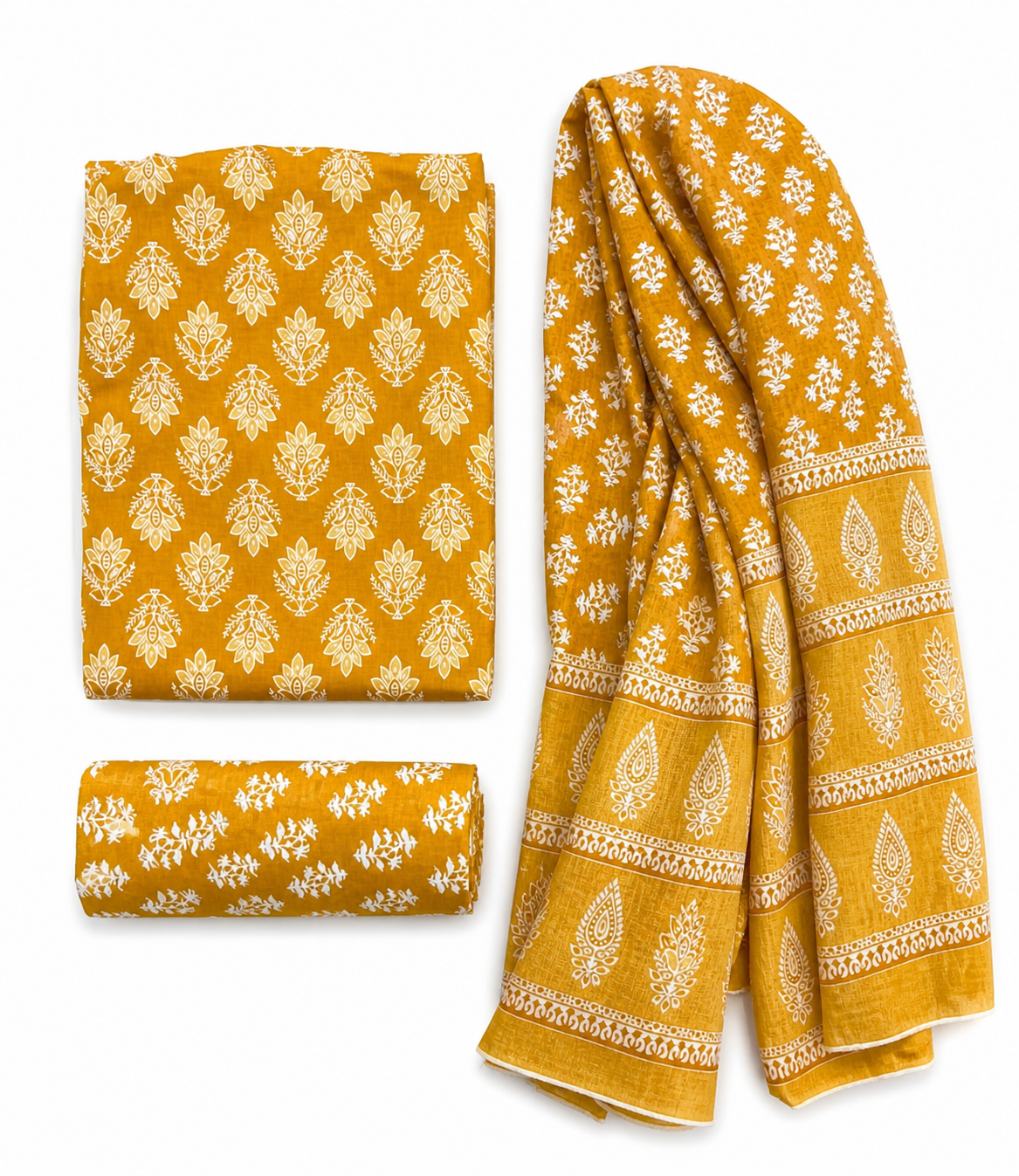 INDICASA Traditional Sanganeri Printed Cotton Suit With Cotton Dupatta (Rust)