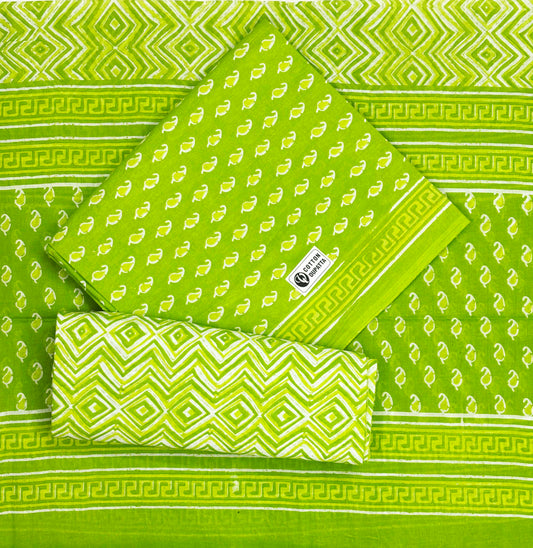 Unstitched Pure Cotton Suit with Cotton Dupatta (Green)