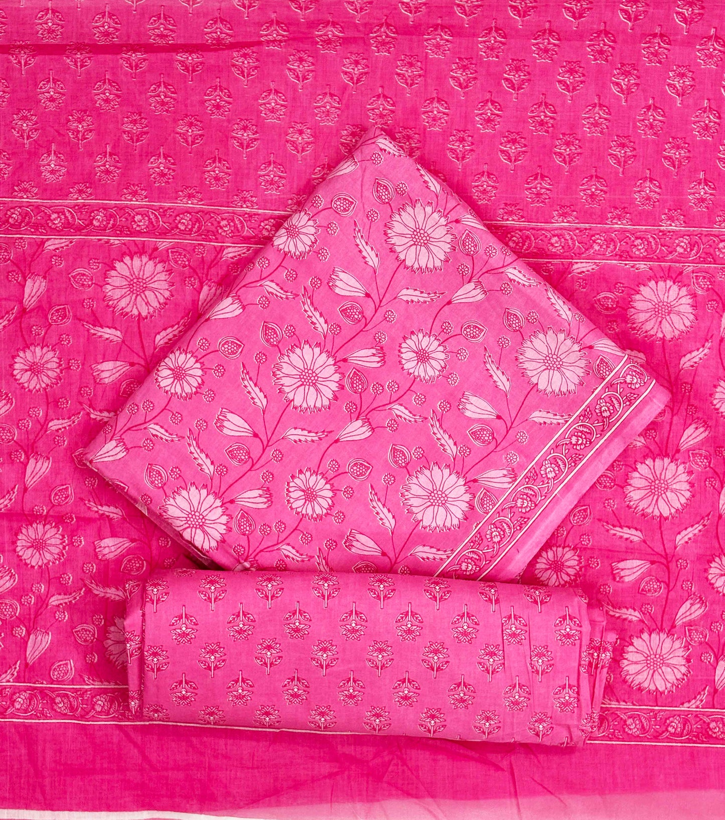 Unstitched Pure Cotton Suit with Cotton Dupatta (Pink)