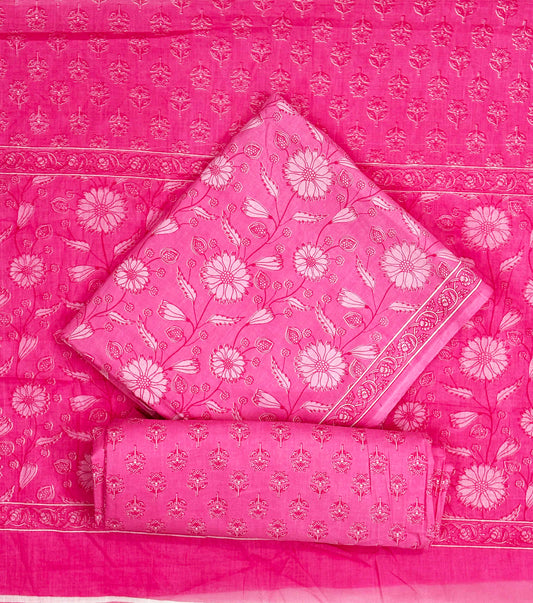 Unstitched Pure Cotton Suit with Cotton Dupatta (Pink)