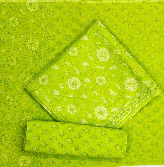 Unstitched Pure Cotton Suit with Cotton Dupatta (Green)