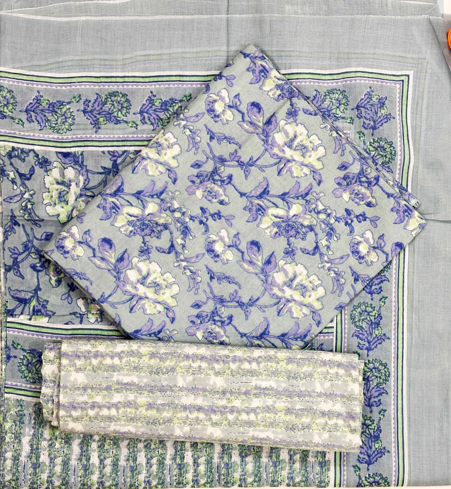 Unstitched Pure Cotton Suit with Cotton Dupatta (Light Blue)