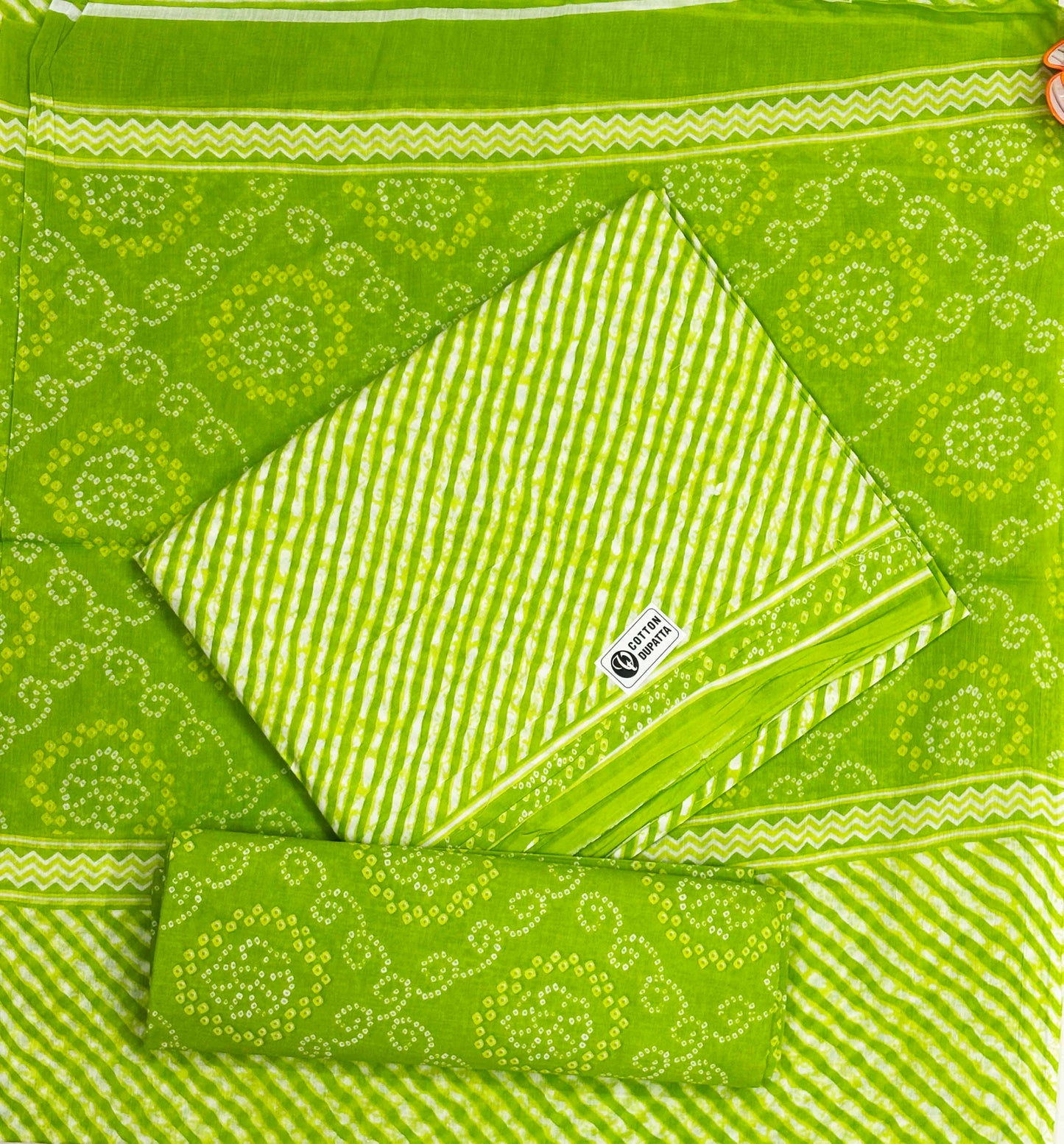 Unstitched Pure Cotton Suit with Cotton Dupatta (Green)