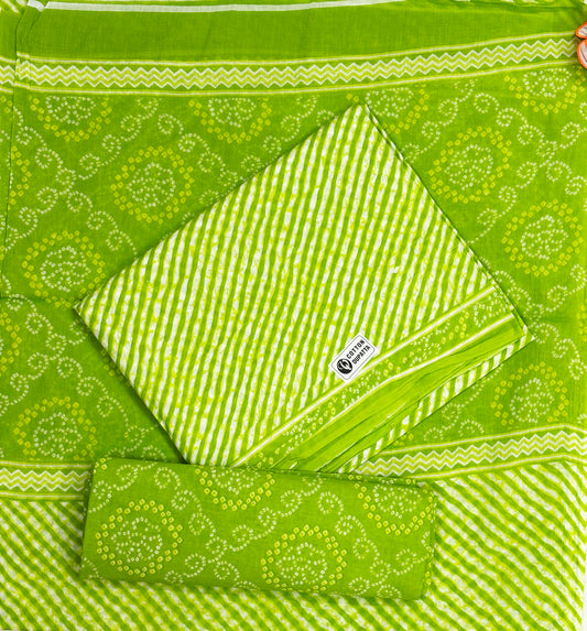 Unstitched Pure Cotton Suit with Cotton Dupatta (Green)