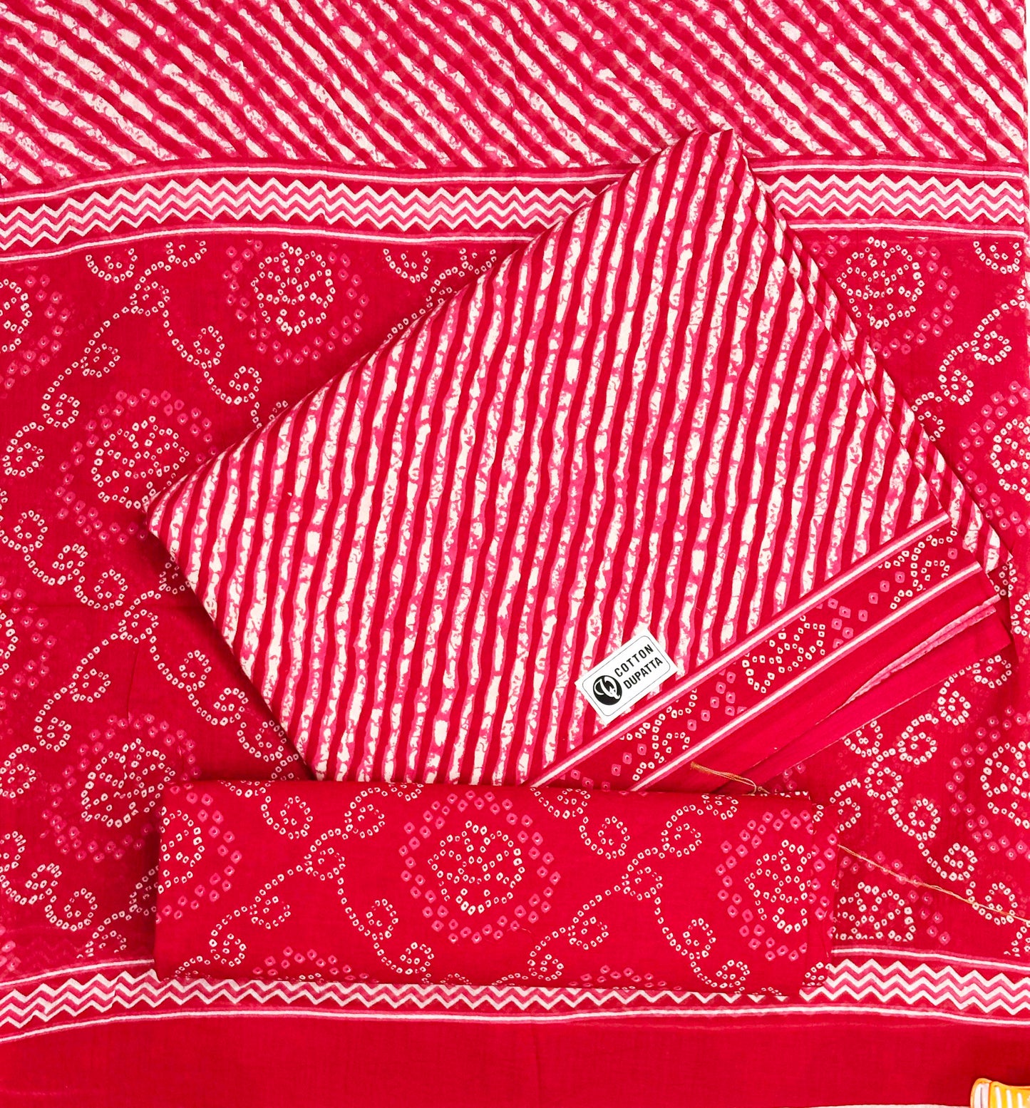 Unstitched Pure Cotton Suit with Cotton Dupatta (Red)