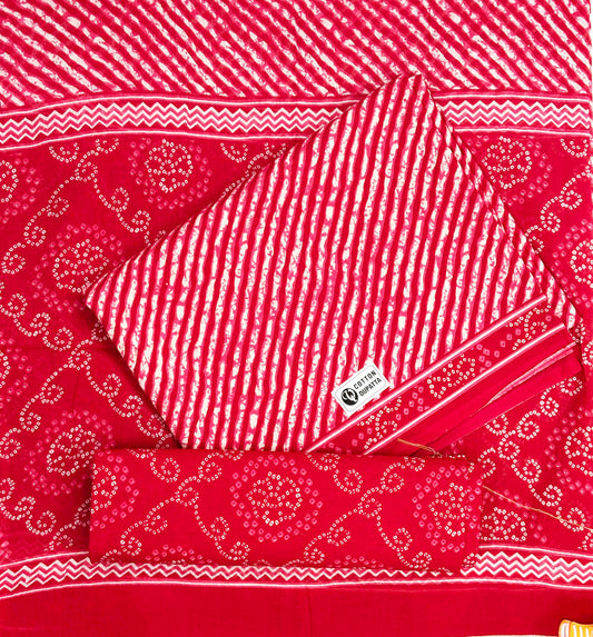 Unstitched Pure Cotton Suit with Cotton Dupatta (Red)